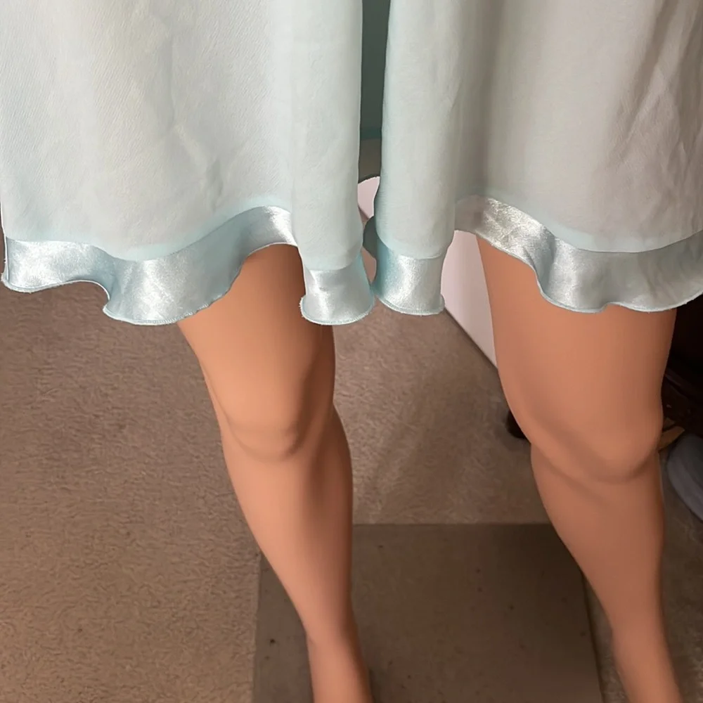 Vintage Oscar de la Renta Light Blue Lace Trim Slip Dress